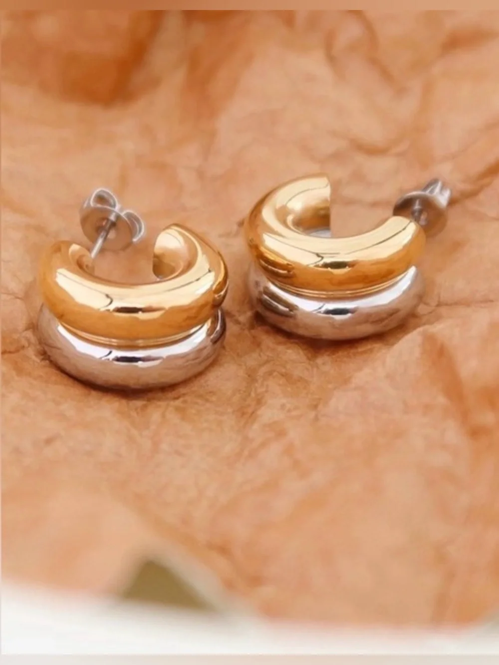 Two Tone Double C Hoop Earrings (7555)